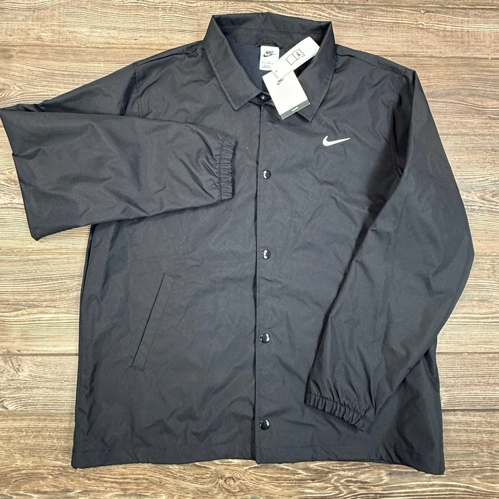 Nike Mens Size Large Coaches Jacket Black Authentics Swoosh FD7843-010 New